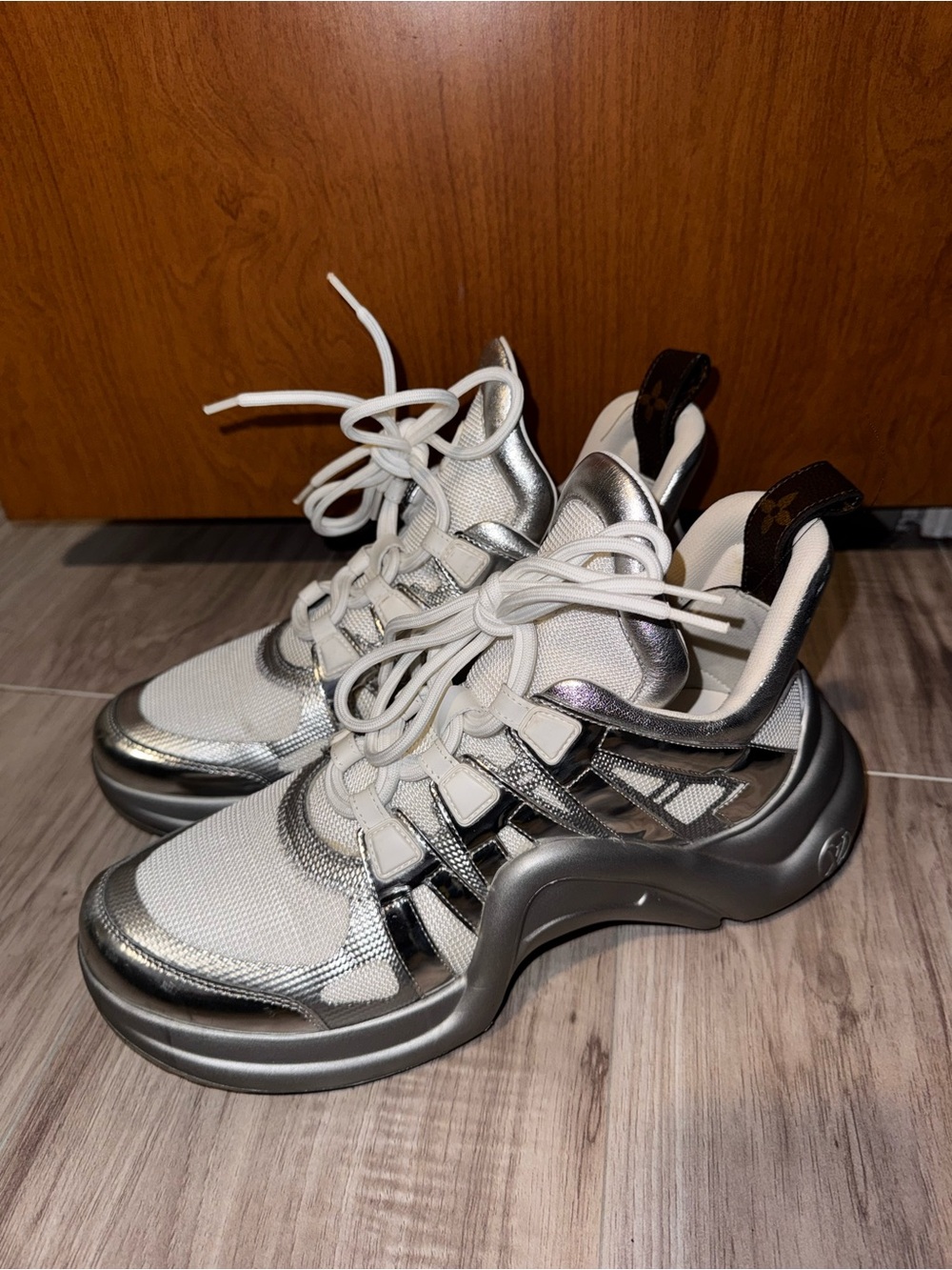 Louis Vuitton Metallic Silver and White Archlight Sneakers